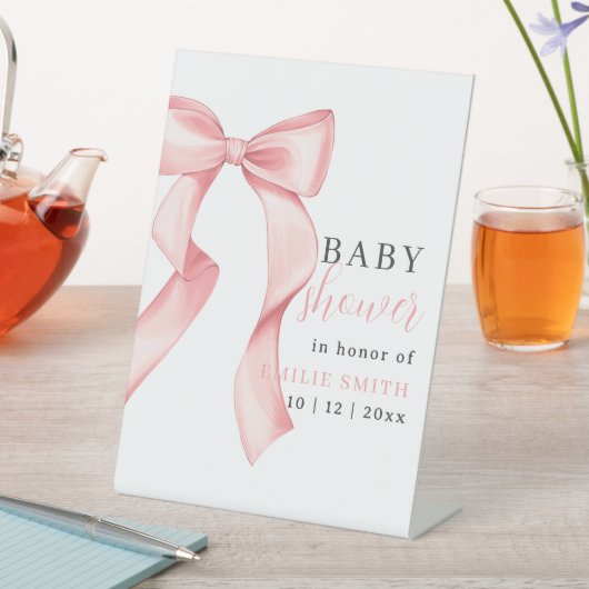 Pink Bow Baby shower Invitation, Roze Coquette Reclamebord Met Voetstuk (Insitu)