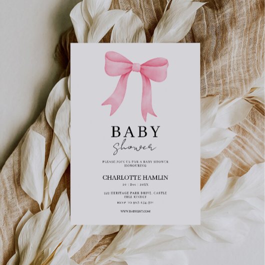 Pink Bow Baby shower Invitation Sjabloon Kaart