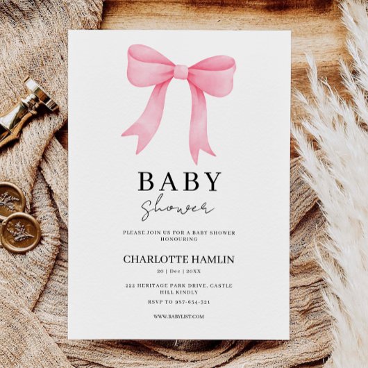 Pink Bow Baby shower Invitation Sjabloon Kaart