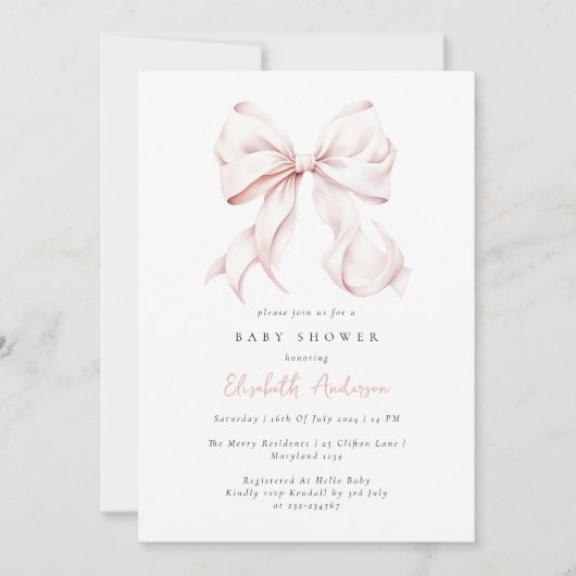 Pink Bow Baby shower Invitation - Spelling control Kaart (Voorkant)