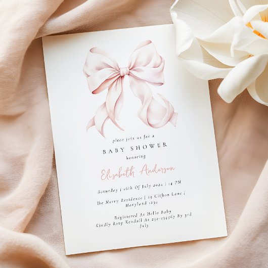Pink Bow Baby shower Invitation - Spelling control Kaart