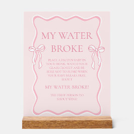 Pink Bow Baby shower My Water Broke spel Acryl Bord