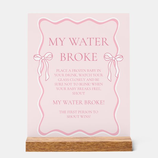 Pink Bow Baby shower My Water Broke spel Acryl Bord