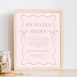 Pink Bow Baby shower My Water Broke spel Poster