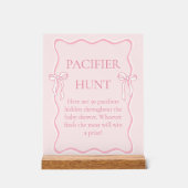 Pink Bow Baby shower Pacifier Hunt spel Acryl Bord (Voorkant)