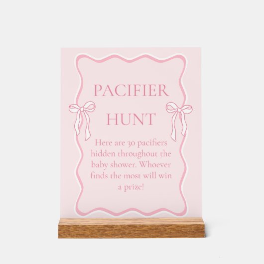 Pink Bow Baby shower Pacifier Hunt spel Acryl Bord (Voorkant)