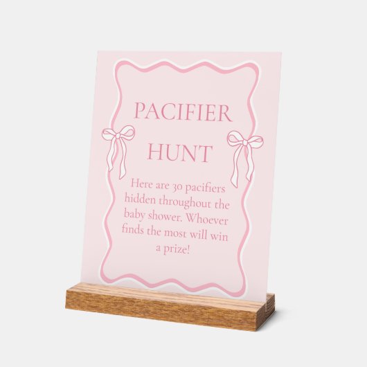 Pink Bow Baby shower Pacifier Hunt spel Acryl Bord (Hoek)