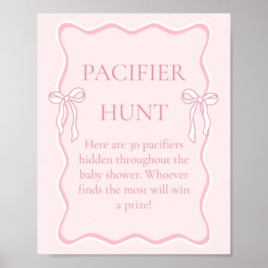 Pink Bow Baby shower Pacifier Hunt spel Poster (Voorkant)