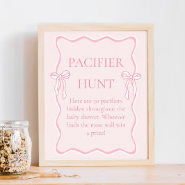 Pink Bow Baby shower Pacifier Hunt spel Poster