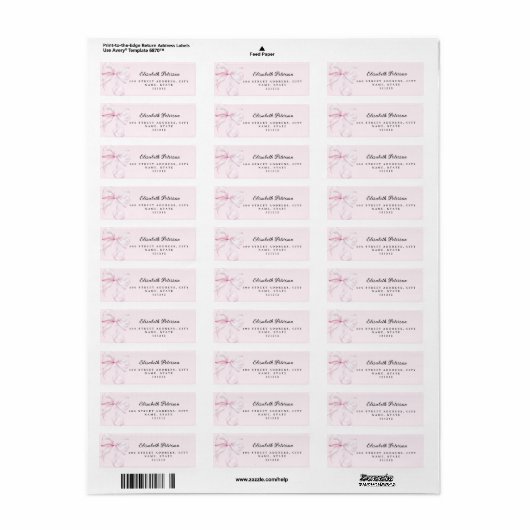 Pink Bow Baby shower Retour Adres Label (Full Sheet)