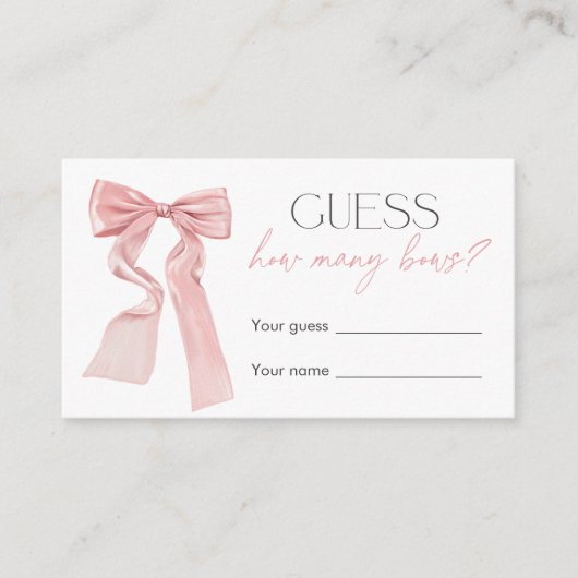 Pink Bow Baby shower spel Raad eens hoeveel bogen Informatiekaartje (Voorkant)
