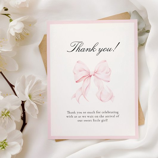 Pink Bow Baby Shower Thank You Note Card Notitiekaartje