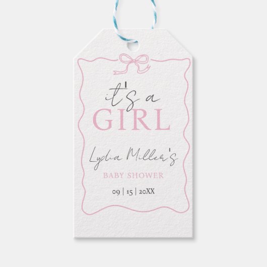 Pink Bow Baby shower Uitnodiging, Meisje Baby show Cadeaulabel (Voorkant)