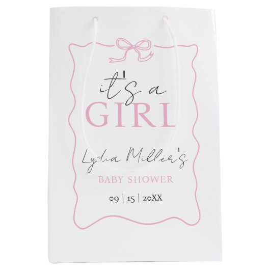 Pink Bow Baby shower Uitnodiging, Meisje Baby show Medium Cadeauzakje (Voorkant)