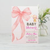 Pink Bow Baby shower UitnodigingssjabloonUitnodigi Kaart (Staand voorkant)