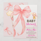 Pink Bow Baby shower UitnodigingssjabloonUitnodigi Kaart (Voorkant / Achterkant)