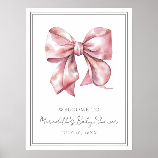 Pink Bow Baby Shower Welcome Sign Poster (Voorkant)
