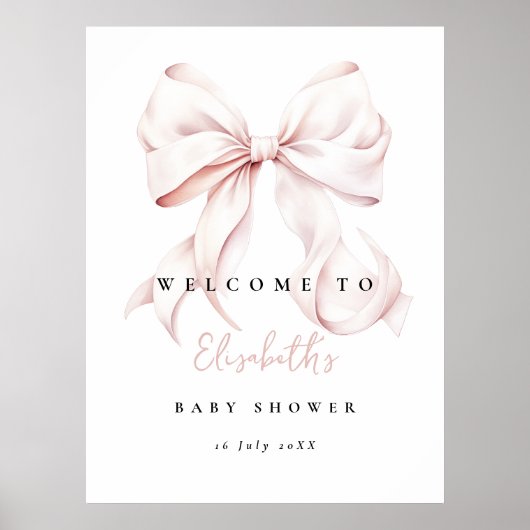 Pink Bow Baby shower Welkomstbord Poster (Voorkant)