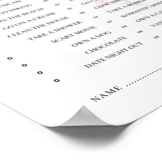 Pink Bow Baby shower Wie kent mama beste spel Poster (Hoek)