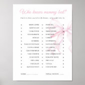 Pink Bow Baby shower Wie kent mama beste spel Poster (Voorkant)