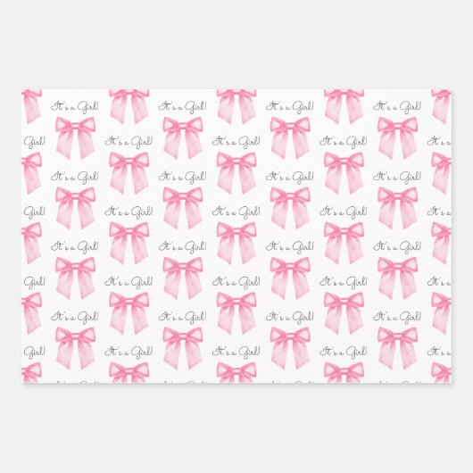Pink Bow Baby shower Wrapping Paper (Voorkant)