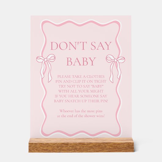 Pink Bow Baby shower Zeg geen Baby spel Acryl Bord