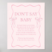Pink Bow Baby shower Zeg geen Baby spel Poster (Voorkant)