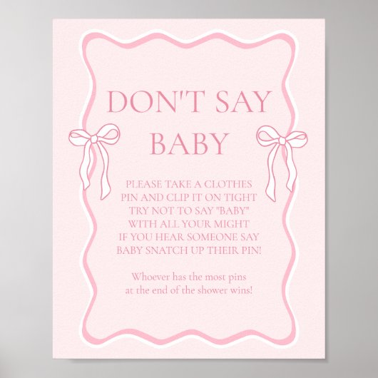 Pink Bow Baby shower Zeg geen Baby spel Poster (Voorkant)