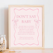 Pink Bow Baby shower Zeg geen Baby spel Poster