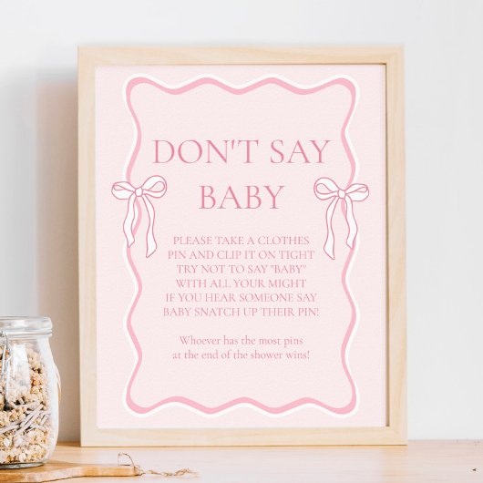 Pink Bow Baby shower Zeg geen Baby spel Poster