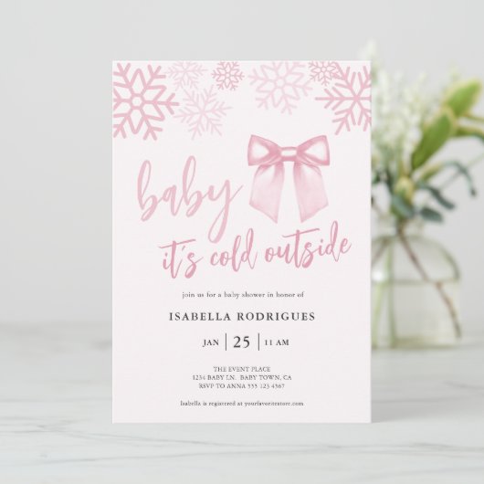 Pink Bow Baby zijn koude buiten Baby shower Kaart (Staand voorkant)