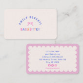 Pink Bow, babysitter Visitekaartje (Voorkant / Achterkant)