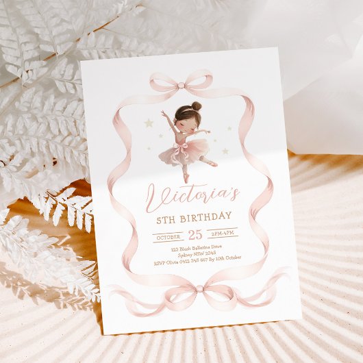 Pink Bow Ballerina Tutu Cute Girl Birthday Kaart