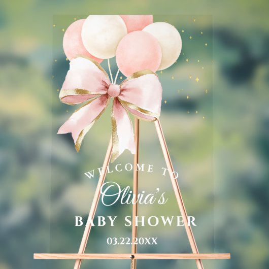 Pink Bow Balloons Baby shower Welkom Acryl Teken Acryl Bord (Neutraal)