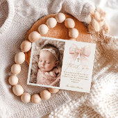 Pink Bow Baptism Flat Thank You Card Bedankkaart