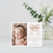 Pink Bow Baptism Flat Thank You Card Bedankkaart (Staand voorkant)