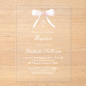 pink bow Baptism girl Acryl Uitnodigingen (Voorkant)