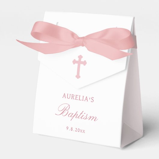 Pink Bow Baptism Small Tent Bedankdoosjes (Voorkant Zijde)