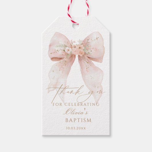 Pink Bow Baptism Thank You Cadeaulabel (Voorkant)