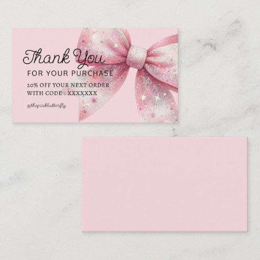 Pink Bow Bedankt voor uw aankoop Visitekaartje (Voorkant / Achterkant)
