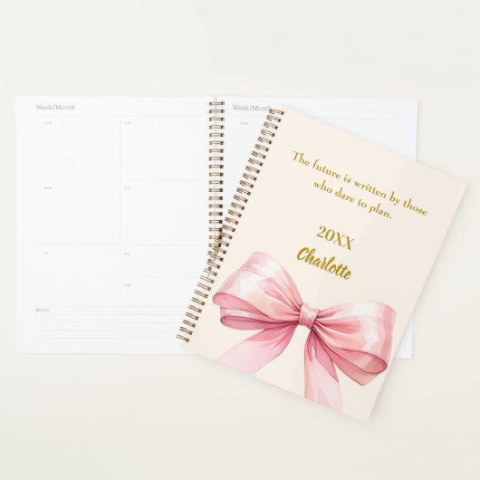 Pink bow beige cream inspirational quote 2026 planner (Display)