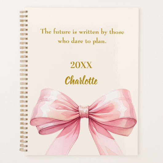 Pink bow beige cream inspirational quote 2026 planner (Voorkant)