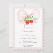 Pink Bow Berry eerste verjaardag uitnodiging Sjabl (Voorkant)