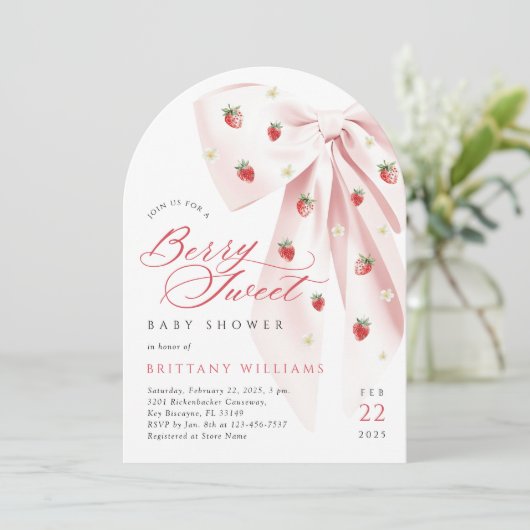 Pink Bow Berry Sweet Baby shower Arch Kaart (Staand voorkant)