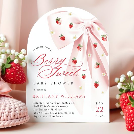 Pink Bow Berry Sweet Baby shower Arch Kaart