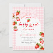 Pink Bow Berry Sweet Strawberry Baby shower Kaart (Voorkant)