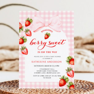 Pink Bow Berry Sweet Strawberry Baby shower Kaart