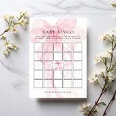 Pink Bow Bingo Baby Shower Game Card Kaart