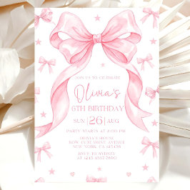 Pink Bow Birthday Invitation, Girl Pink Birthday  Kaart