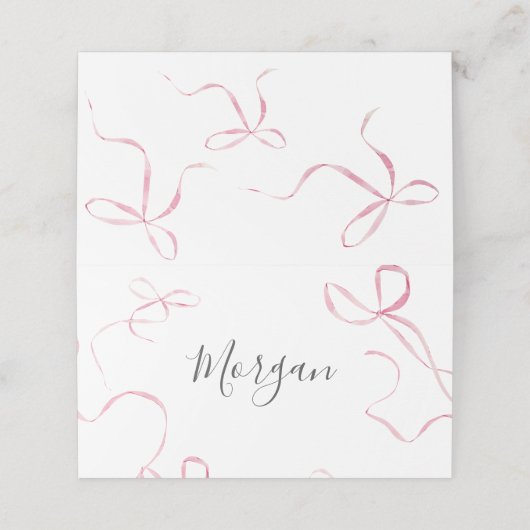 Pink bow Birthday Invitation, Preppy Girl Birthday Plaatskaartje (Buitenkant ongevouwen)